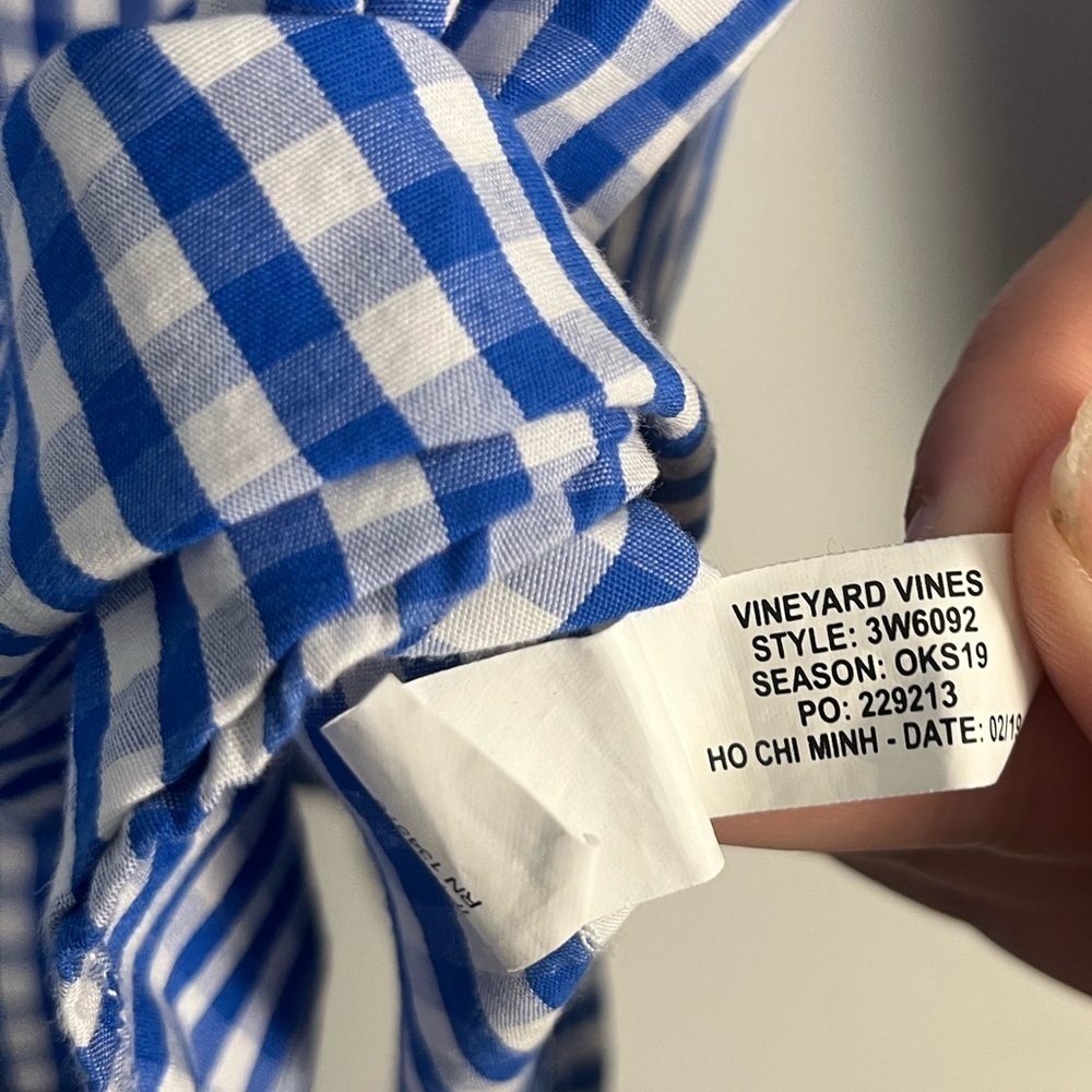 Vineyard vines boys whale shirt blue and white gingham button down size 12/14 - Picture 5 of 6
